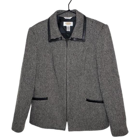 Talbots Women's 8P Wool/Silk Blend Leather Trim Woven Jacket (1761) - Picture 1 of 5